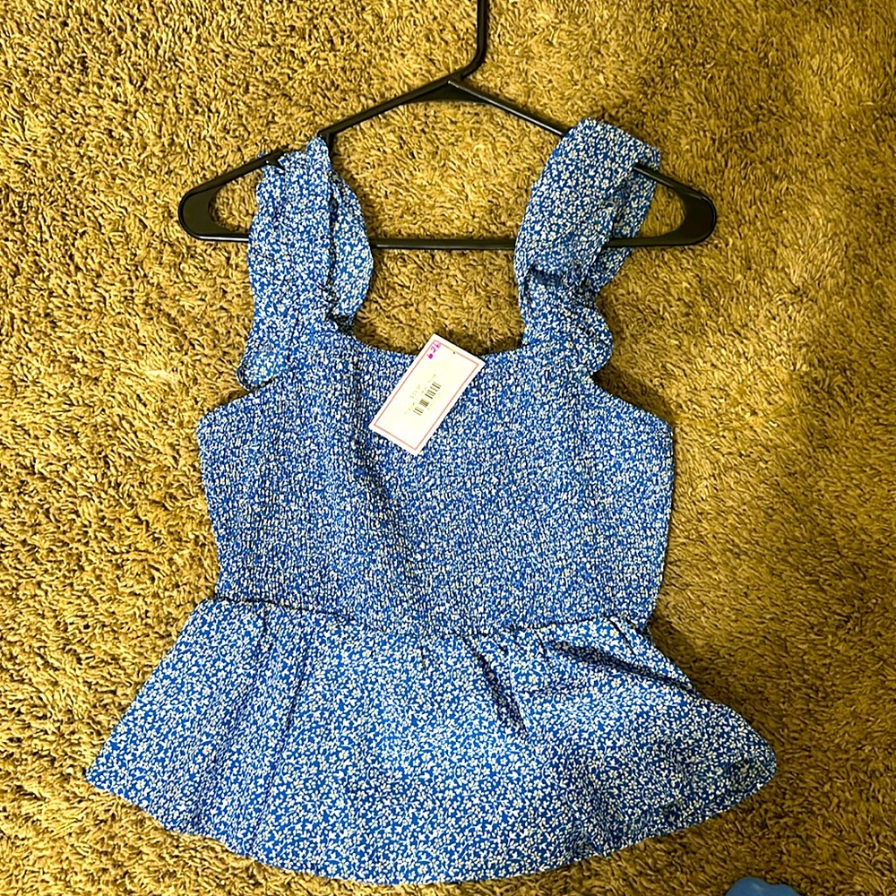 Blue white floral crop top